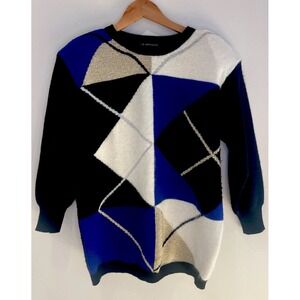 Vintage Retro 80s Sweater 1980s Geometric Shoulder Pads Cozy Trendy